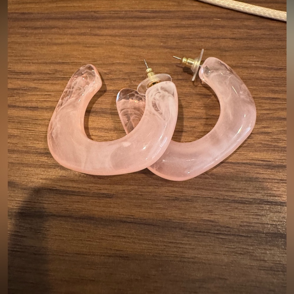 NEW - Pink Resin Hoop Earrings